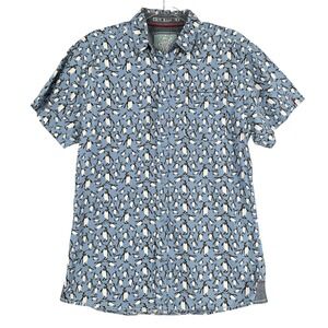Good Vibes Penguin Print Slim Fitting Mens Medium Short Sleeve Button Down Shirt